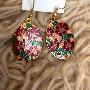 Genuine Cloisonne floral/gold earrings